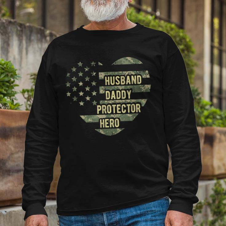Husband Daddy Protector Heart Camoflage Fathers Day Long Sleeve T-Shirt T-Shirt Gifts for Old Men