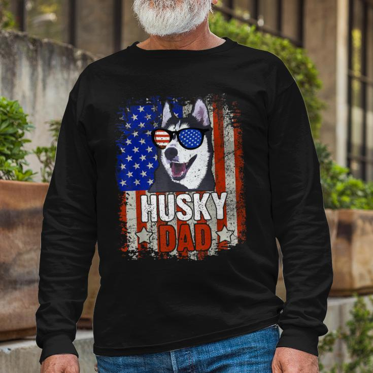 Husky Dad 4Th Of July American Flag Glasses Dog Men Boy Long Sleeve T-Shirt Gifts for Old Men