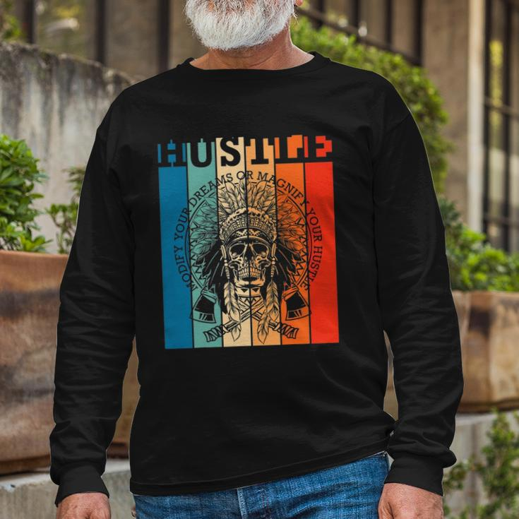 Hustle Retro Native American Indian Hip Hop Music Lover Long Sleeve T-Shirt T-Shirt Gifts for Old Men