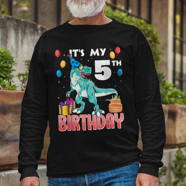Its My 5Th Birthday Dino T-Rex 5 Years Old Bday Long Sleeve T-Shirt Gifts for Old Men