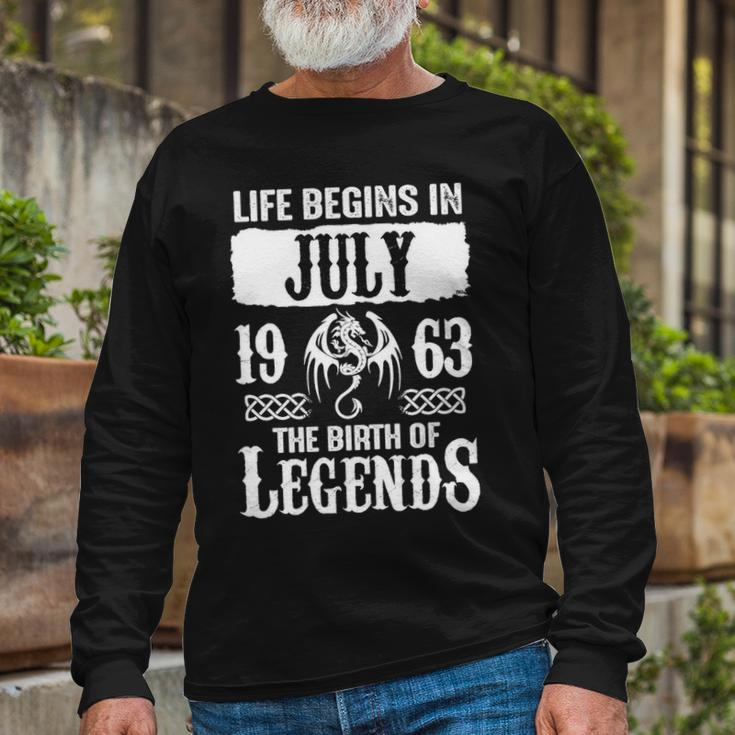 July 1963 Birthday Life Begins In July 1963 Long Sleeve T-Shirt Gifts for Old Men