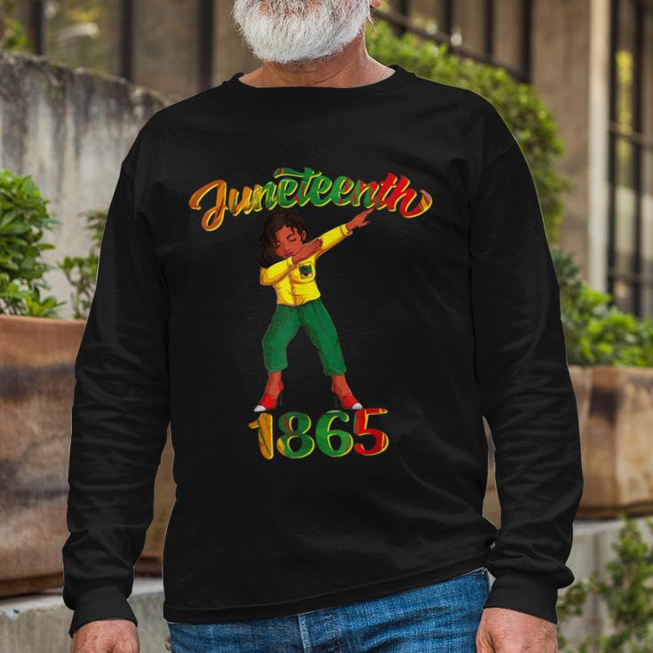 Juneteenth 1865 Dab Black Woman Brown Skin Afro American Long Sleeve T-Shirt T-Shirt Gifts for Old Men