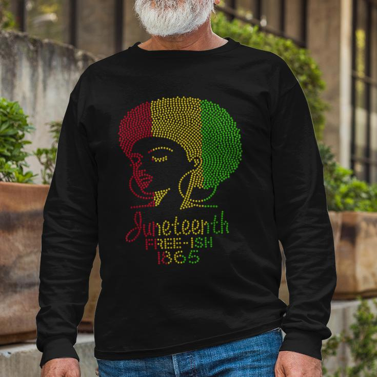 Juneteenth Celebrate 1865 Freedom Day Rhinestone Black Long Sleeve T-Shirt T-Shirt Gifts for Old Men