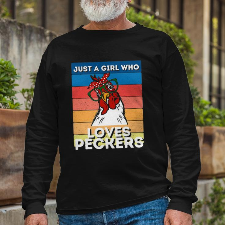Just A Girl That Loves Peckers Chicken Woman Tee Long Sleeve T-Shirt T-Shirt Gifts for Old Men