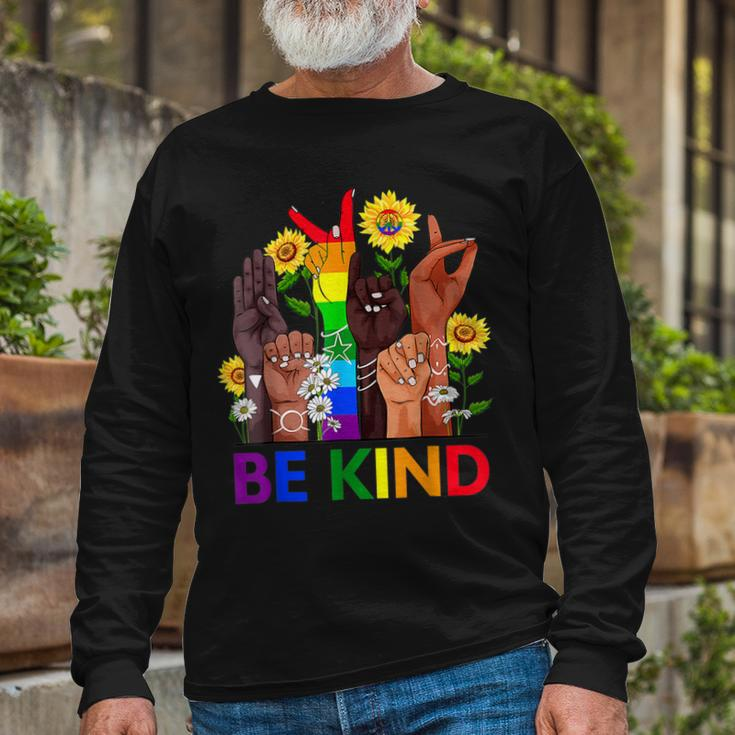 Be Kind Sign Language Hand Talking Lgbtq Flag Gay Pride Long Sleeve T-Shirt T-Shirt Gifts for Old Men