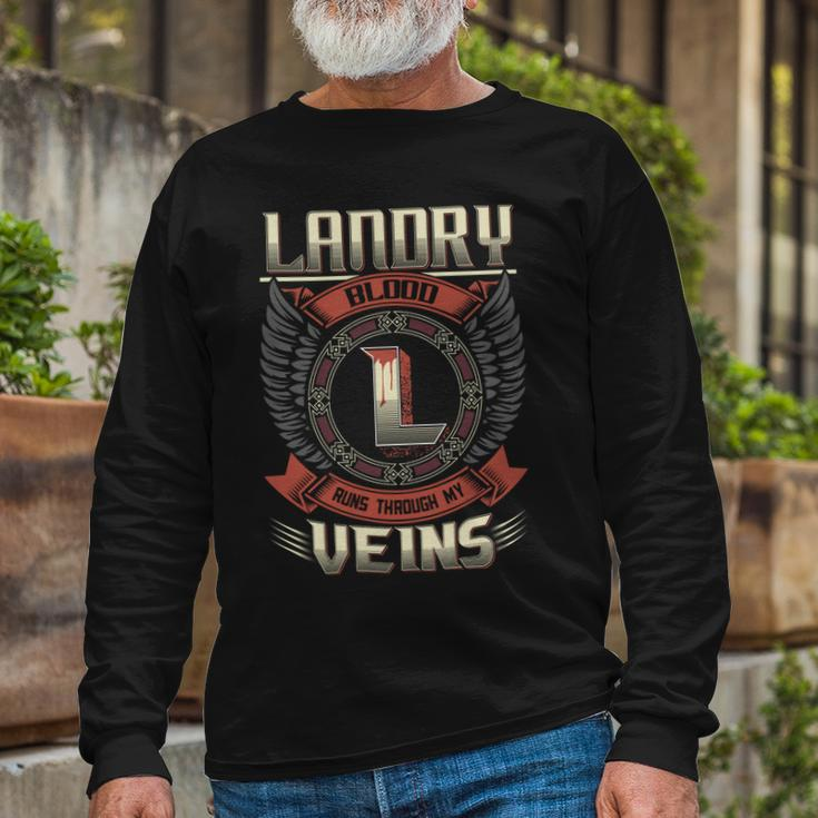 Landry Blood Run Through My Veins Name Long Sleeve T-Shirt Gifts for Old Men