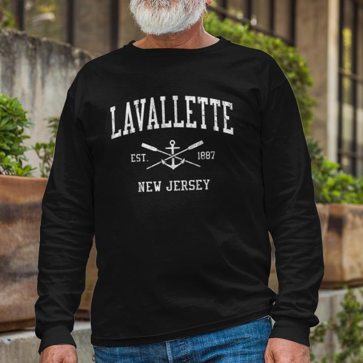 Lavallette Nj Vintage Crossed Oars & Boat Anchor Sports Long Sleeve T-Shirt T-Shirt Gifts for Old Men
