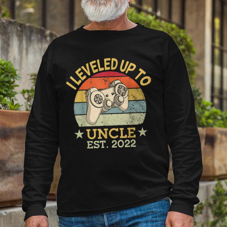 Leveled Up To Uncle Est 2022 Promoted New Uncle Video Gamer Long Sleeve T-Shirt Gifts for Old Men
