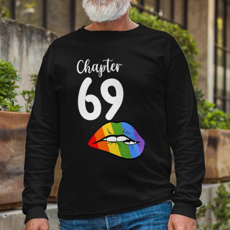 Lgbt Sexy Lips Rainbow Chapter 69 Birthday Celebration Long Sleeve T-Shirt Gifts for Old Men