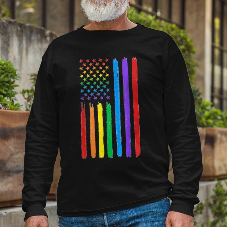 Lgbtq American Flag Pride Rainbow Gay Lesbian Bi Transgender Long Sleeve T-Shirt T-Shirt Gifts for Old Men