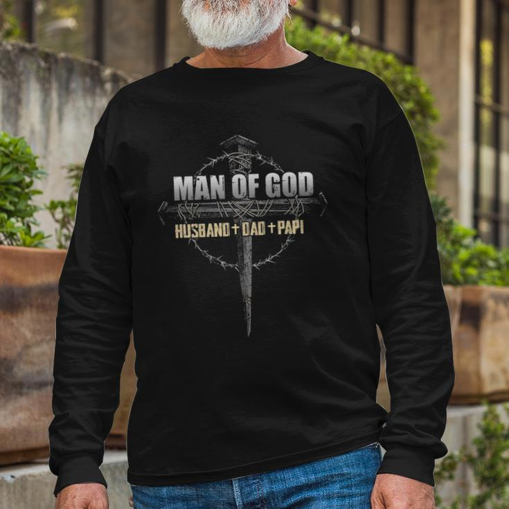 Man Of God Husband Dad Papi Vintage Fathers Day Long Sleeve T-Shirt T-Shirt Gifts for Old Men