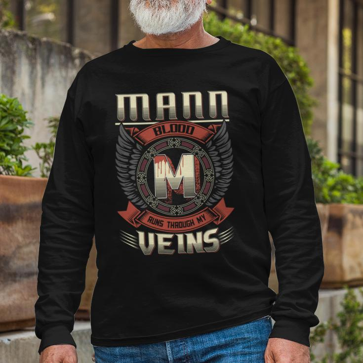 Mann Blood Run Through My Veins Name V5 Long Sleeve T-Shirt Gifts for Old Men