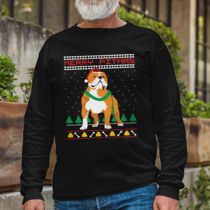 Merry Pitmas Pitbull Santa Claus Dog Ugly Christmas Long Sleeve T-Shirt T-Shirt Gifts for Old Men