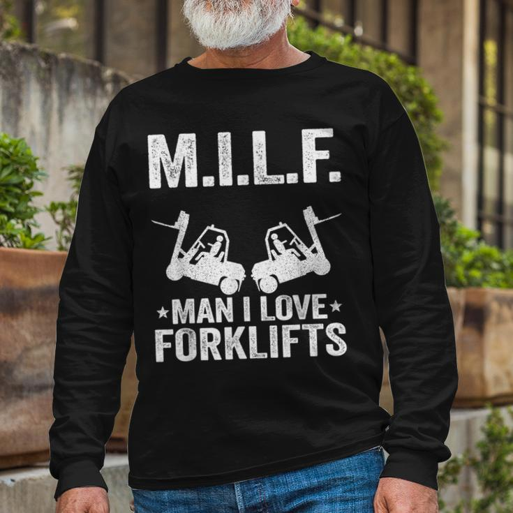 MILF Man I Love Forklifts Jokes Forklift Driver Long Sleeve T-Shirt Gifts for Old Men