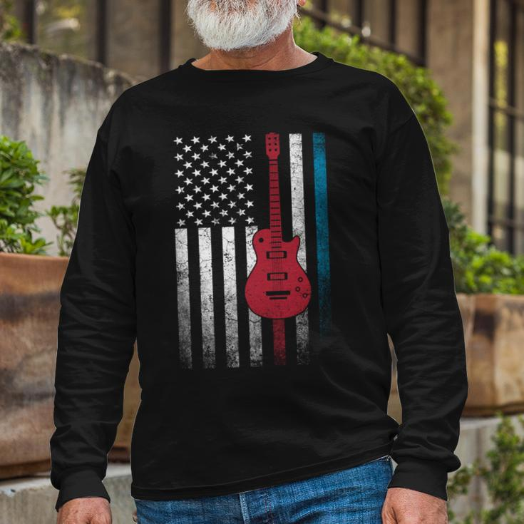 Musician Guitar Music 4Th Of July American Flag Usa America Long Sleeve T-Shirt Gifts for Old Men
