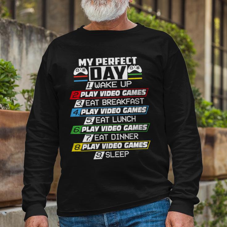 My Perfect Day Video Games Funny Cool 554 Shirt Unisex Long Sleeve Gifts for Old Men