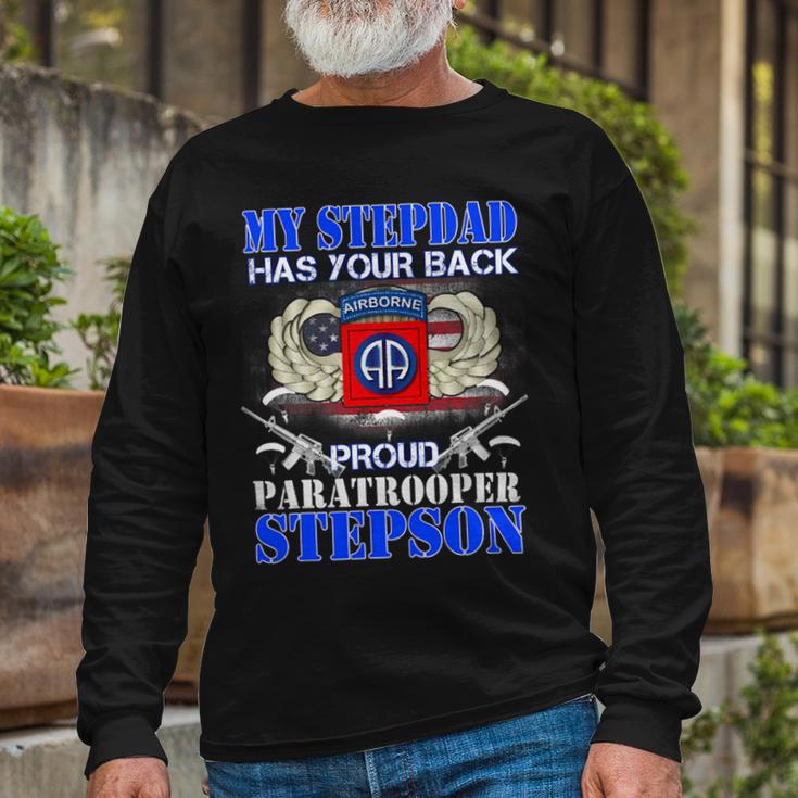 My Stepdad Has Your Back Proud Army 685 Shirt Unisex Long Sleeve Gifts for Old Men