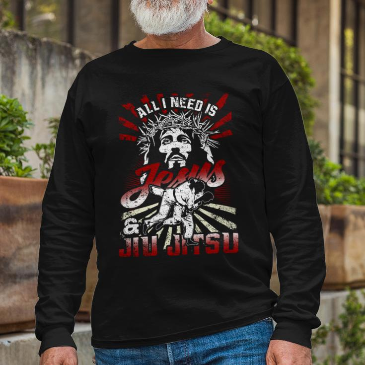 All I Need Is Jesus And Jiu Sitsu Combat Sport Dd Long Sleeve T-Shirt Gifts for Old Men