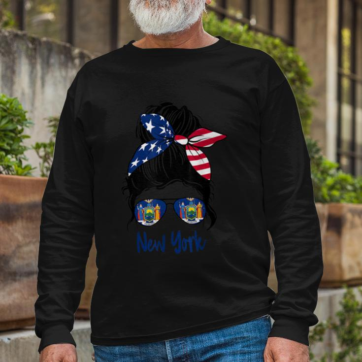 New York Girl New York Flag State Girlfriend Messy Bun Long Sleeve T-Shirt Gifts for Old Men
