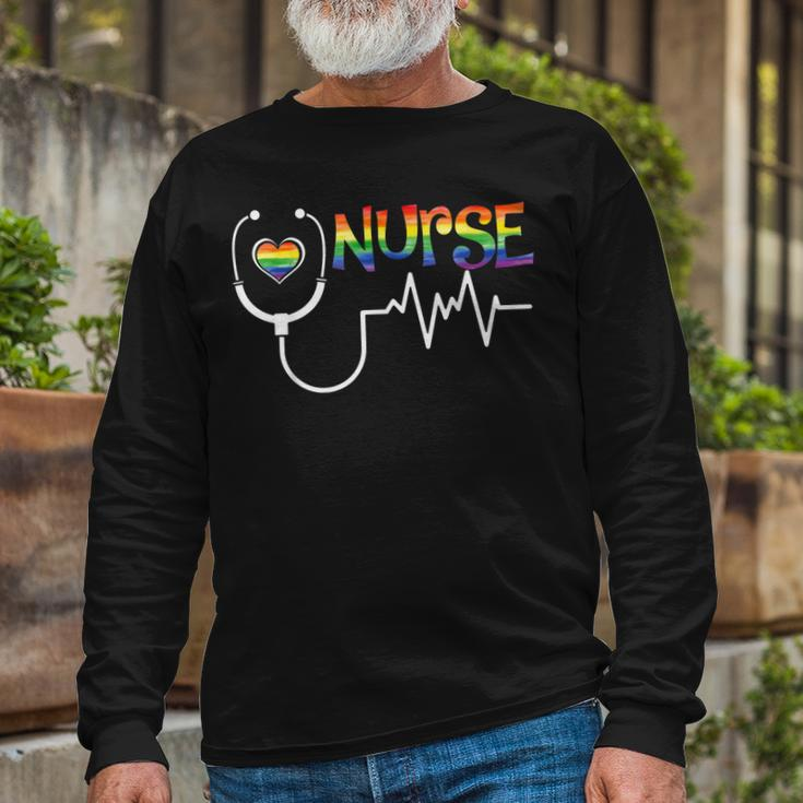 Nurse Rainbow Flag Lgbt Lgbtq Gay Lesbian Bi Pride Ally Long Sleeve T-Shirt T-Shirt Gifts for Old Men