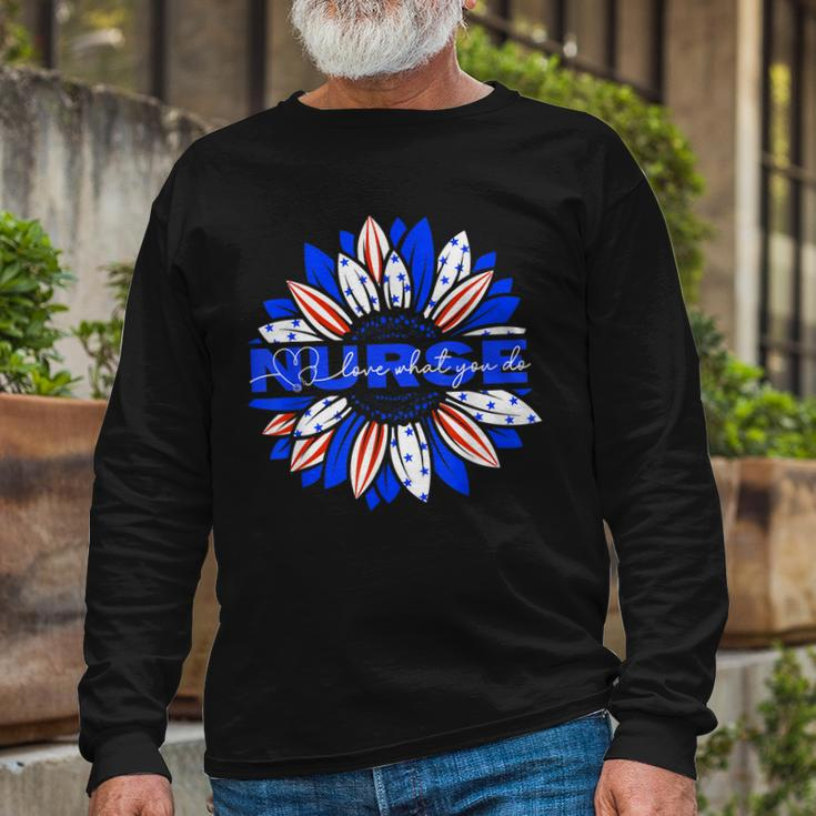 Nurses American Flag Sunflowers Happy 4Th Of July Day Long Sleeve T-Shirt Gifts for Old Men