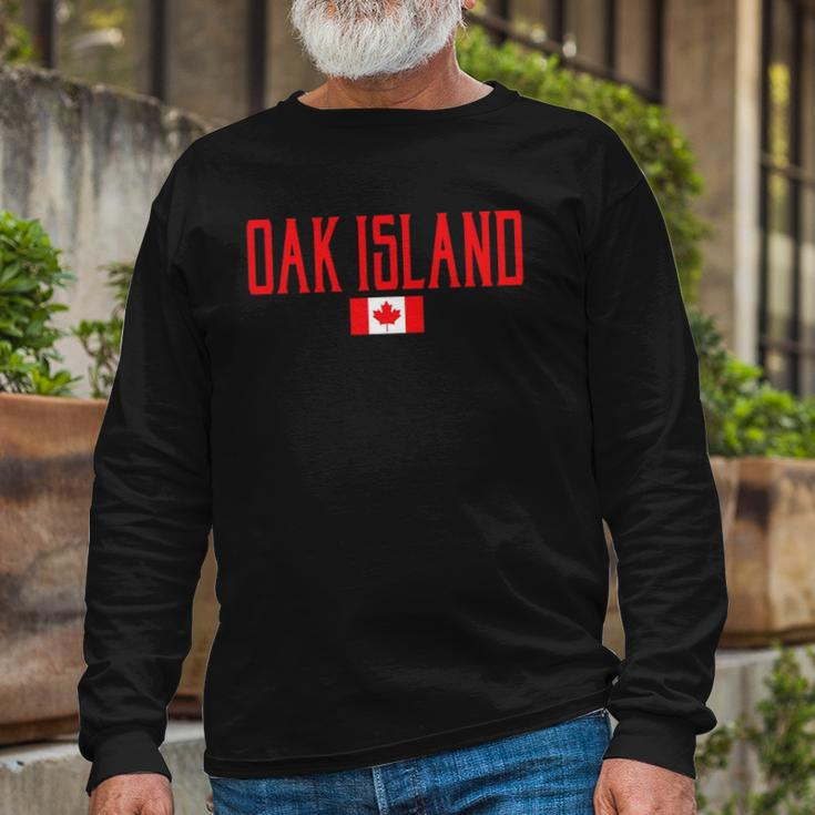 Oak Island Canada Flag Vintage Red Text Long Sleeve T-Shirt Gifts for Old Men