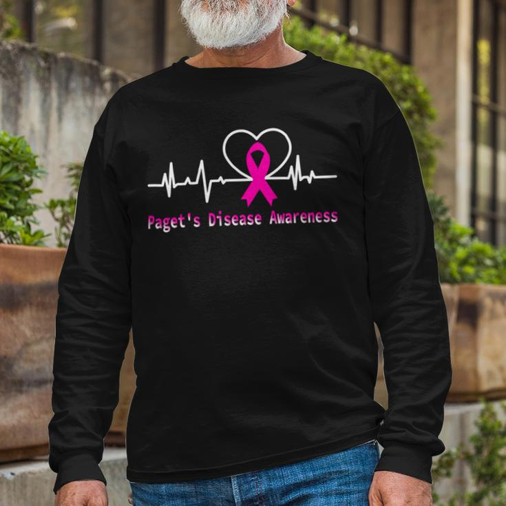 Pagets Disease Awareness Heartbeat Pink Ribbon Pagets Disease Pagets Disease Awareness Long Sleeve T-Shirt Gifts for Old Men