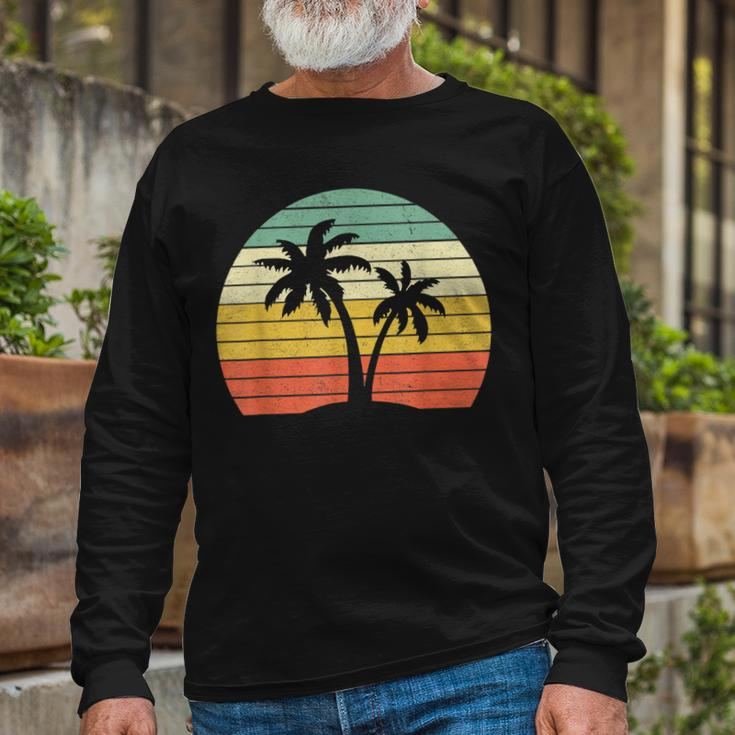 Palm Tree Vintage Retro Style Tropical Beach Long Sleeve T-Shirt T-Shirt Gifts for Old Men