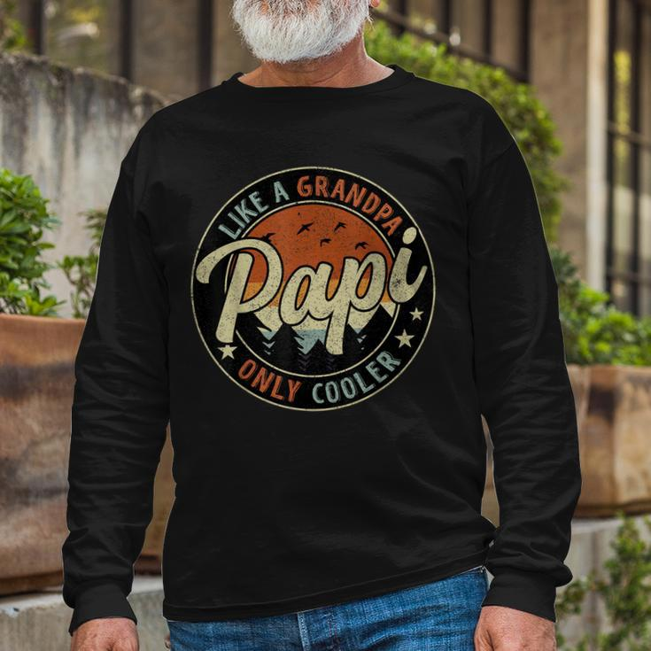 Papi Like A Grandpa Only Cooler Vintage Retro Fathers Day Long Sleeve T-Shirt Gifts for Old Men