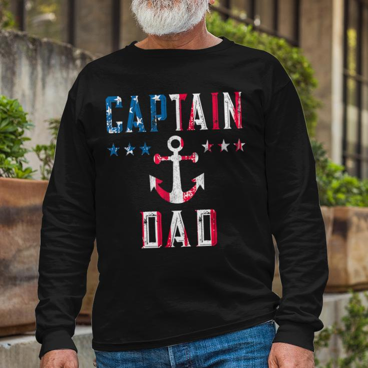 Patriotic Captain Dad American Flag Boat Owner 4Th Of July Long Sleeve T-Shirt Gifts for Old Men