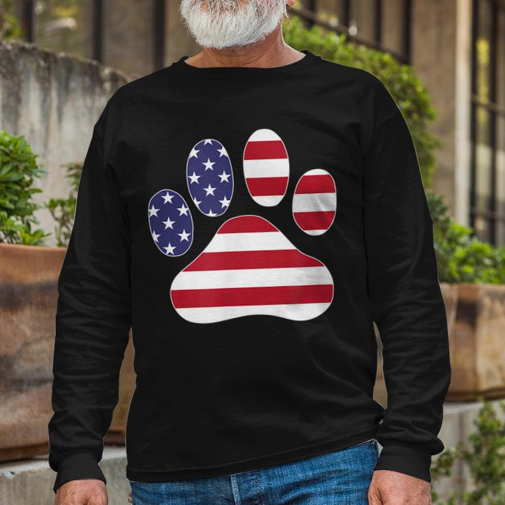Patriotic Dog Paw Print For 4Th Of July Long Sleeve T-Shirt Gifts for Old Men