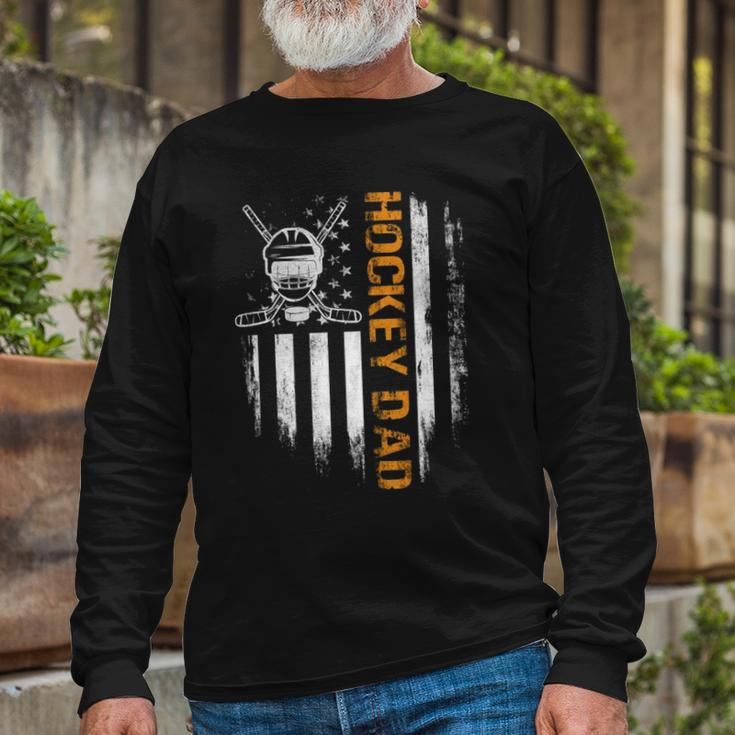Patriotic Ice Hockey Dad American Flag Vintage Hockey Long Sleeve T-Shirt T-Shirt Gifts for Old Men