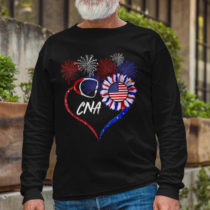Patriotic Nurse Cna 4Th Of July American Flag Sunflower Love V2 Long Sleeve T-Shirt Gifts for Old Men