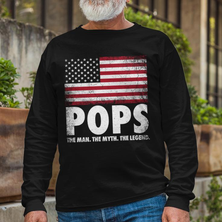 Pops The Man Myth Legend Fathers Day 4Th Of July Grandpa Long Sleeve T-Shirt Gifts for Old Men