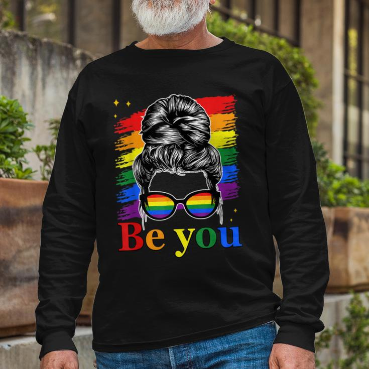 Be You Pride Lgbtq Gay Lgbt Ally Rainbow Flag Woman Face Long Sleeve T-Shirt T-Shirt Gifts for Old Men