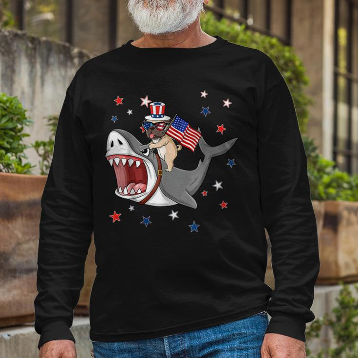 Pug Shark 4Th Of July Dog Mom Dad Puppy Lover Long Sleeve T-Shirt Gifts for Old Men