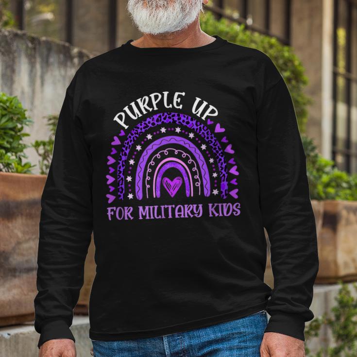 Purple Up For Military Rainbow Military Child Month V2 Long Sleeve T-Shirt Gifts for Old Men