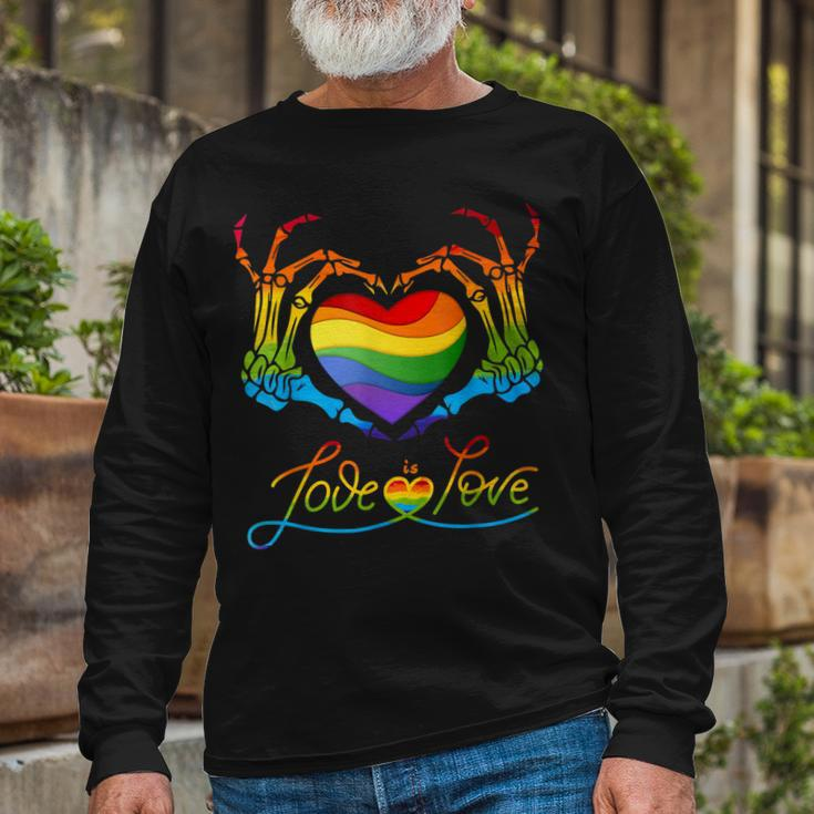 Rainbow Heart Skeleton Love Is Love Lgbt Gay Lesbian Pride Long Sleeve T-Shirt T-Shirt Gifts for Old Men