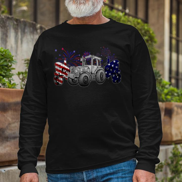 Red White Blue Tractor Usa Flag 4Th Of July Patriot Farmer Long Sleeve T-Shirt Gifts for Old Men