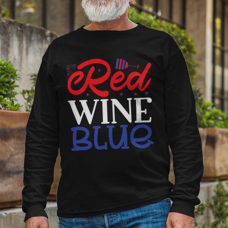 Red Wine Blue 4Th Of July Wine Red White Blue Wine Glasses V2 Unisex Long Sleeve Gifts for Old Men