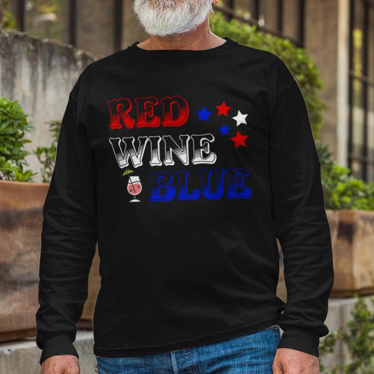 Red Wine Blue 4Th Of July Wine Red White Blue Wine Glasses V3 Unisex Long Sleeve Gifts for Old Men