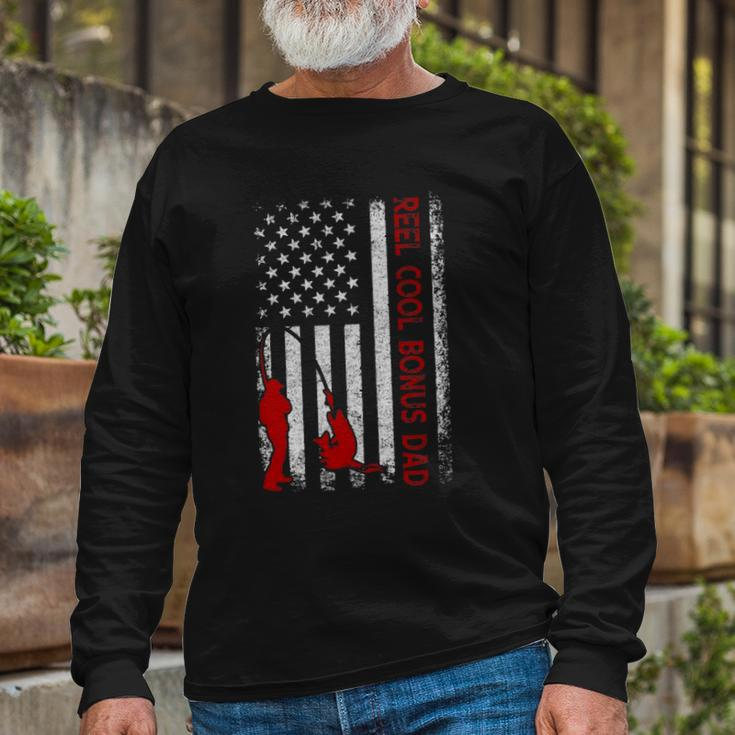 Reel Cool Bonus Dad American Flag Fishing Fathers Day Long Sleeve T-Shirt T-Shirt Gifts for Old Men