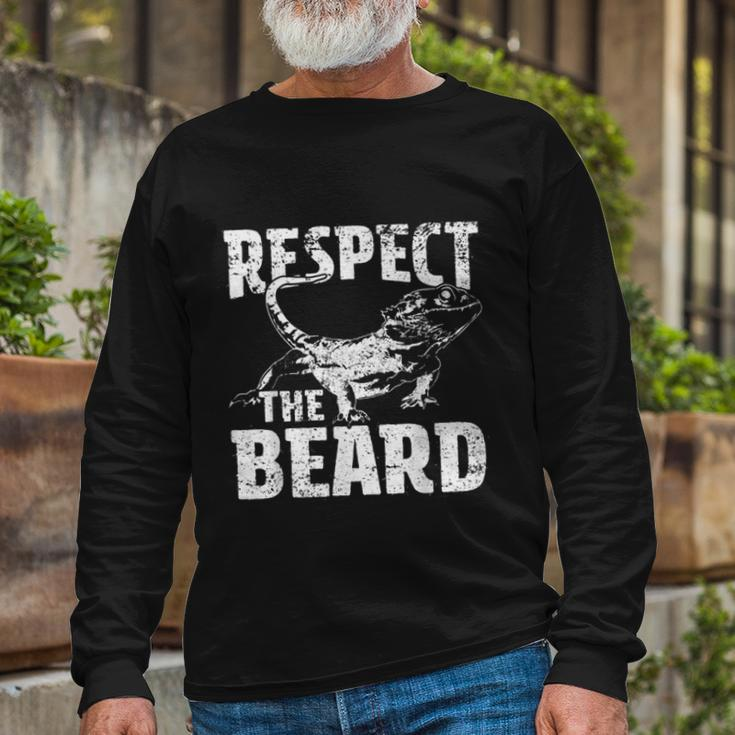 Respect The Beard Bearded Dragon Dad Mom Long Sleeve T-Shirt Gifts for Old Men