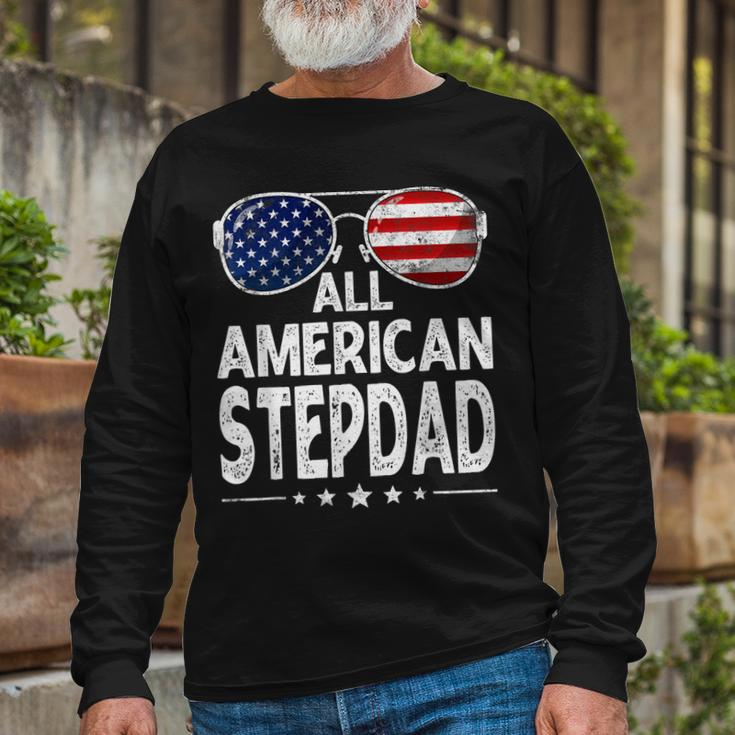 Retro Fathers Day All American Stepdad 4Th Of July Long Sleeve T-Shirt Gifts for Old Men
