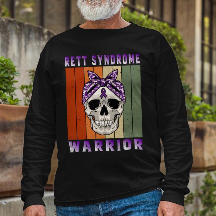 Rett Syndrome Warrior Skull Women Vintage Purple Ribbon Rett Syndrome Rett Syndrome Awareness Unisex Long Sleeve Gifts for Old Men