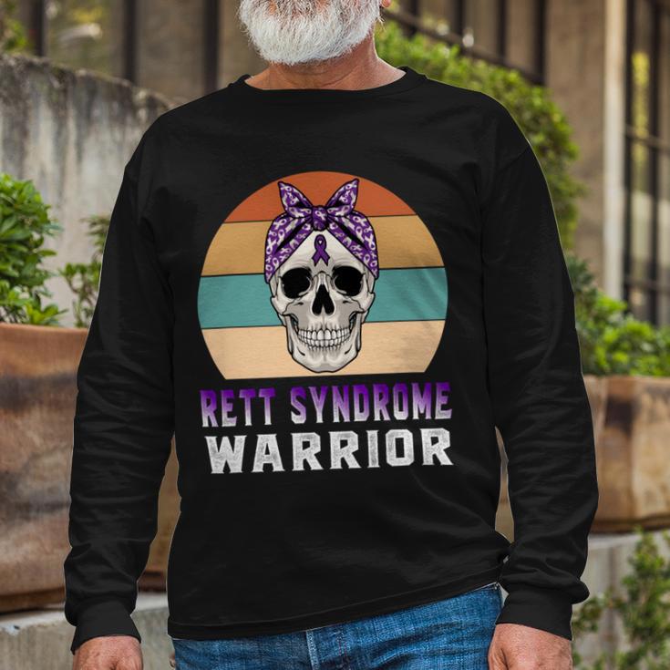 Rett Syndrome Warrior Skull Women Vintage Purple Ribbon Rett Syndrome Rett Syndrome Awareness V2 Unisex Long Sleeve Gifts for Old Men