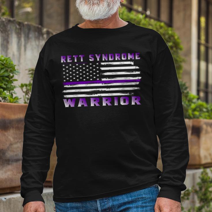 Rett Syndrome Warrior Usa Flag United States Flag Purple Ribbon Rett Syndrome Rett Syndrome Awareness Unisex Long Sleeve Gifts for Old Men