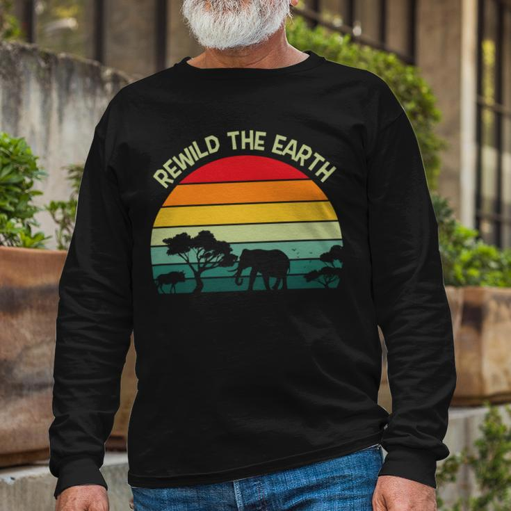 Rewild The Earth Animal Forest Earth Day Unisex Long Sleeve Gifts for Old Men