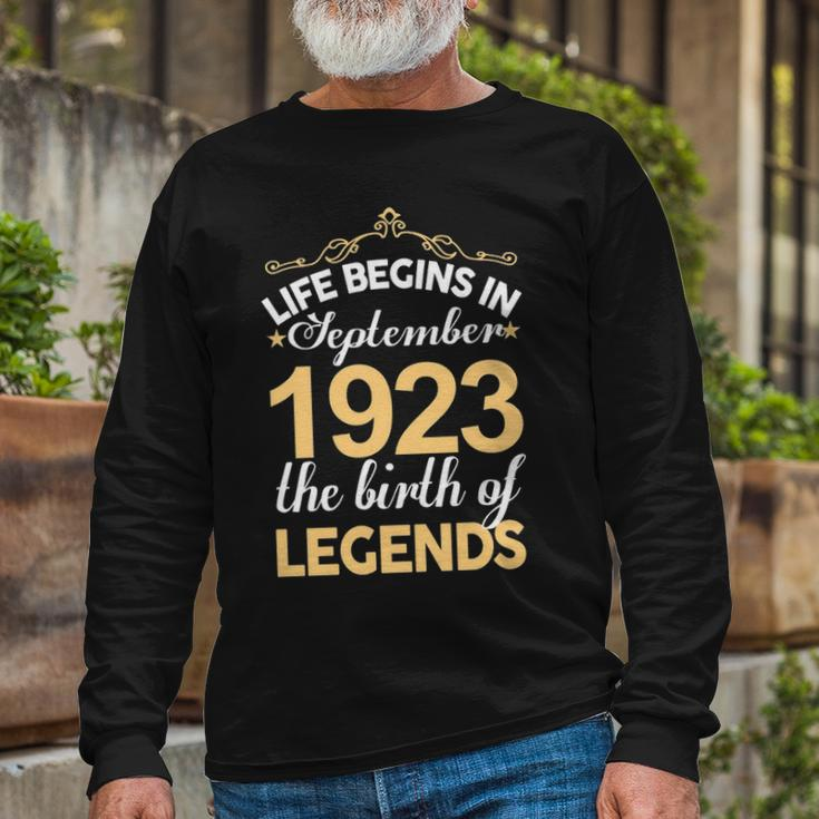 September 1923 Birthday Life Begins In September 1923 V2 Long Sleeve T-Shirt Gifts for Old Men