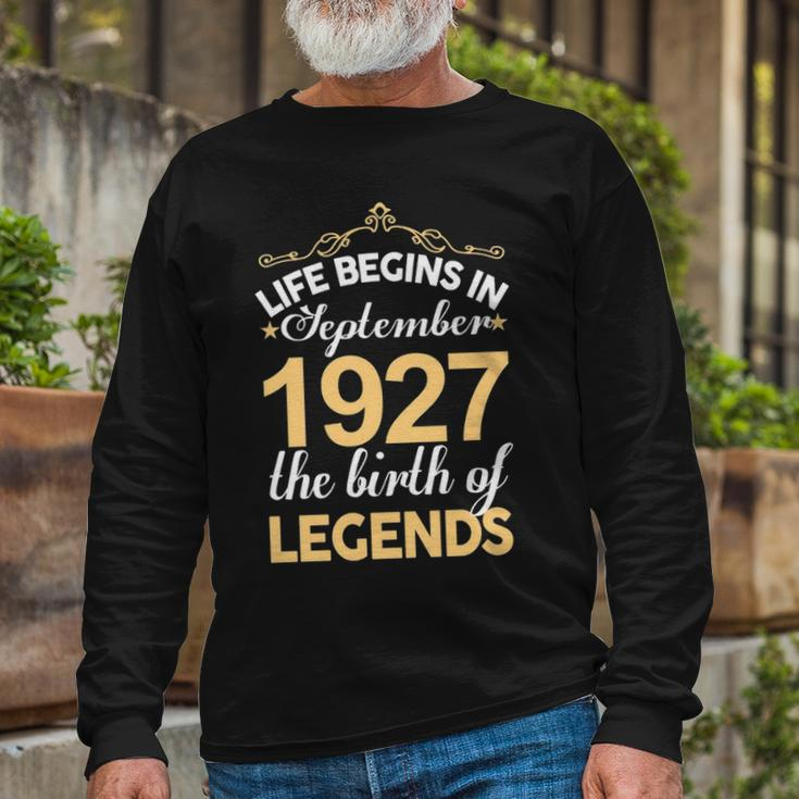 September 1927 Birthday Life Begins In September 1927 V2 Long Sleeve T-Shirt Gifts for Old Men